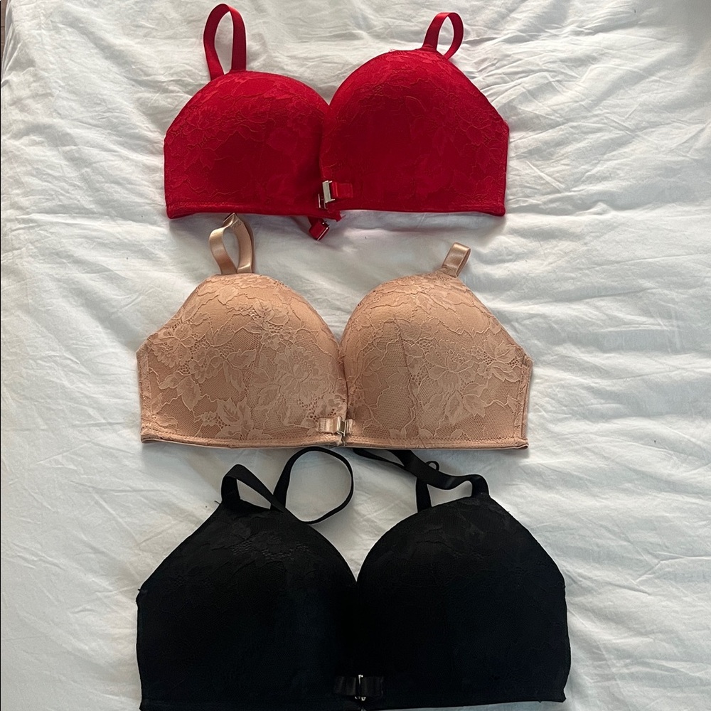Elegant Lace Bra Set - Red, Tan, and Black